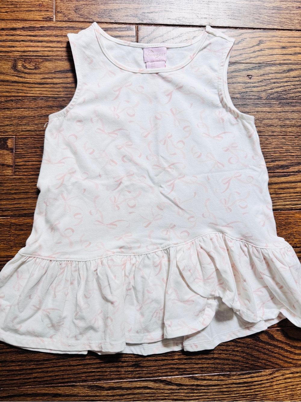 Savannah White with Pink Bows Ruffle Hem Tank Top 🎀